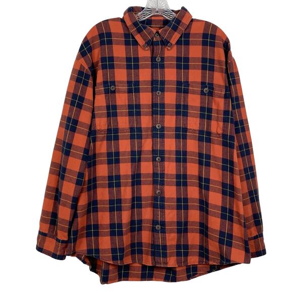 NWOT DULUTH TRADING CO Shirt Men XL Free Swingin Flannel Rust Navy - Picture 1 of 3